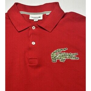 Lacoste Multi Croc Badge Long Sleeve Polo Shirt Mens Large Regular Fit Red NWOT